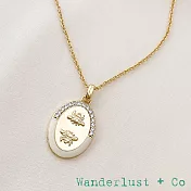 Wanderlust+Co 澳洲品牌 金色蜜蜂項鍊 鑲鑽奶油白橢圓形項鍊 Bee Pave Ivory
