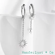 Wanderlust+Co 澳洲品牌 鑲鑽太陽垂墜式耳環X鑲鑽圓形耳環 2用銀色耳環 Sunlit Drop