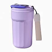 【EZlife】測溫316不鏽鋼陶瓷內膽保溫咖啡杯(450ml) 紫色