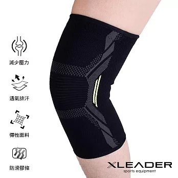 【Leader X】3D彈力針織 透氣加壓運動護膝腿套 黑綠 1只入 L