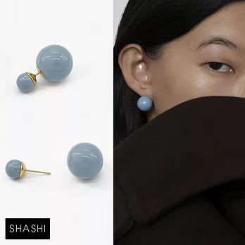 SHASHI 紐約品牌 Double Ball 優雅法國藍色圓球 前後扣耳環 大珠&小珠