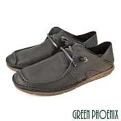 【GREEN PHOENIX】男 休閒鞋 懶人鞋 穆勒鞋 綁帶 蠟感牛皮 兩穿 後踩 前包 後空 台灣製 EU40 黑色
