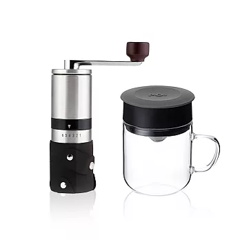【PO:Selected】丹麥手沖咖啡二件組(不鏽鋼磨芯咖啡磨/玻璃杯240ml-共4色) 灰
