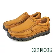 【GREEN PHOENIX】男 休閒鞋 休閒皮鞋 厚底 全真皮 吸震減壓 商務通勤 EU40 卡其色