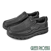 【GREEN PHOENIX】男 休閒鞋 休閒皮鞋 厚底 全真皮 吸震減壓 商務通勤 EU40 黑色