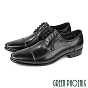 【GREEN PHOENIX】男 德比鞋 紳士鞋 商務鞋 皮鞋 綁帶 全真皮 牛皮 橫飾 渲染 EU38 黑色