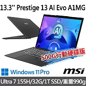msi微星 Prestige 13 AI Evo A1MG-011TW 13.3吋商務筆電(Ultra 7 155H/32G/1T SSD/W11P/2 年保)