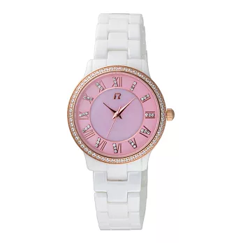 RAINBOW TIME 浪漫假期陶瓷時尚腕錶-玫瑰金X粉
