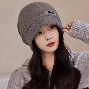 seoul show首爾秀   兔毛混紡雙層針織鴨舌帽防寒保暖堆堆帽  深卡其