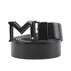 MONT BLANC 銀色M Logo 平滑及防刮牛皮雙面可用寬3.5cm皮帶  (黑色/灰色)