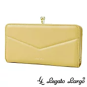 Legato Largo 氣質簡約V字繡線 珠釦長夾- 黃色