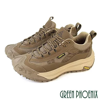 【GREEN PHOENIX】男 登山鞋 休閒鞋 運動鞋 防潑水 抓地力 輕量 吸震減壓 透氣 真皮 綁帶 EU39 棕色