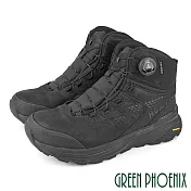 【GREEN PHOENIX】男 登山鞋 休閒靴 休閒鞋 運動鞋 高筒 抓地力 輕量 吸震減壓 透氣 真皮 科技鞋帶 EU39 黑色