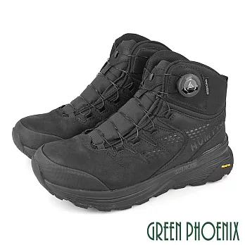 【GREEN PHOENIX】男 登山鞋 休閒靴 休閒鞋 運動鞋 高筒 抓地力 輕量 吸震減壓 透氣 真皮 科技鞋帶 EU43 黑色