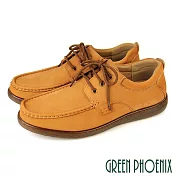 【GREEN PHOENIX】男 休閒鞋 休閒皮鞋 綁帶 全真皮 油蠟牛皮 商務 EU40 棕色