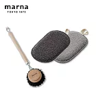 【日本Marna】不沾鍋天然木柄馬毛刷(L)+食器專用海綿(3件組)(原廠總代理)