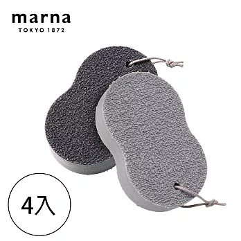 【日本Marna】日本製浴室專用水海綿垢菜瓜布(4入組)灰色(原廠總代理)