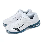 Mizuno 排球鞋 Wave Voltage 男鞋 白 藍 輕量 波浪片 避震 室內運動 運動鞋 美津濃 V1GA2160-86