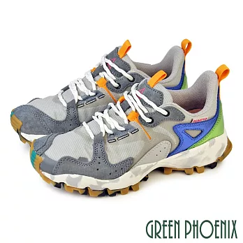 【GREEN PHOENIX】女 休閒鞋 登山鞋 健走鞋 綁帶 異質拼接 撞色 復古 厚底 EU40 灰色
