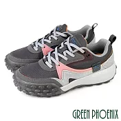 【GREEN PHOENIX】女 休閒鞋 綁帶 異質拼接 撞色 厚底 EU36 深灰色