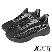 【Pretty】男 運動鞋 休閒鞋 健走鞋 輕量 厚底 飛線針織 JP26 黑灰色