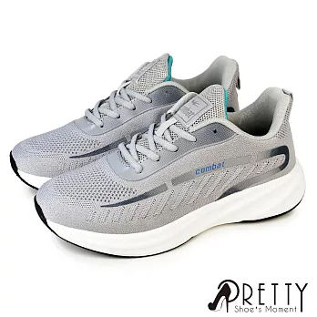 【Pretty】男 運動鞋 休閒鞋 健走鞋 輕量 厚底 飛線針織 JP26 灰色