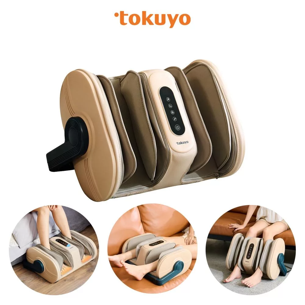 TOKUYO督洋 TF-628 腳底按摩機,專為足底與小腿設計的揉捏式按摩,內建溫熱功能,輕鬆舒緩疲勞。尺寸長50x寬23.9x高34.6cm,重量約5.7kg,插電式電源28W,適用100-240V。產地中國,BSMI認證R35573,1年保固,米色系個人衛生用品,提升居家按摩體驗。 TOKUYO督洋 TF-628