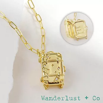 Wanderlust+Co 澳洲品牌 鑲鑽行李箱金色項鍊 享受旅程 Found Luggage
