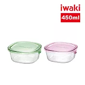 【iwaki】日本品牌耐熱玻璃微波盒-450ml(顏色任選)(原廠總代理) 綠色