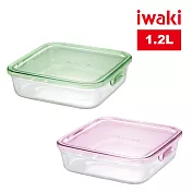 【iwaki】日本品牌耐熱玻璃微波盒-1.2L(顏色任選)(原廠總代理) 綠色