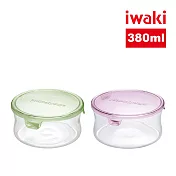 【iwaki】日本品牌耐熱玻璃微波罐-380ml(顏色任選)圓款(原廠總代理) 粉紅色