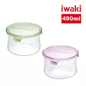 【iwaki】日本品牌耐熱玻璃微波罐-490ml(顏色任選)圓款(原廠總代理)  粉紅色
