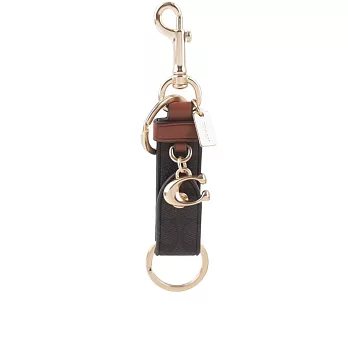 COACH 轉釦設計帆布及小牛皮吊飾/鑰匙圈 (棕色/紅棕木色)