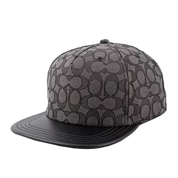 COACH CC Logo 緹花布及皮革棒球帽  (M-L)(炭灰色/黑色)