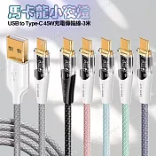 CITY BOSS馬卡龍 USB to Type-C 45W小夜燈充電傳輸線-300cm 黑色