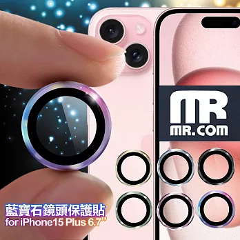MR.COM for iPhone15 Plus 兩眼 藍寶石鏡頭保護貼 鈦色