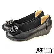 【Pretty】女 娃娃鞋 便鞋 包鞋 楔型 蝴蝶結 上班 通勤 台灣製 EU39 黑色