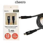 cheero 100W 5A 超急速充電 E-marker晶片Type-C to Type-C PD充電線