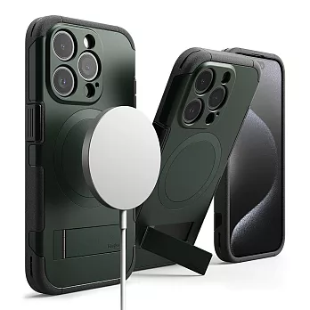 Rearth Apple iPhone 15 Pro (Ringke Alles) 磁吸立架保護殼 深綠