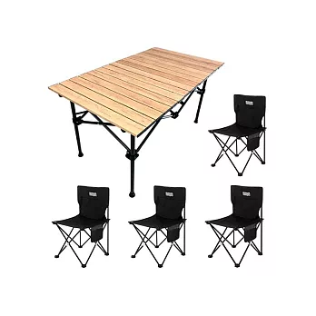 Besthot 戶外露營便攜式桌椅五件組－贈桌椅收納袋  木紋