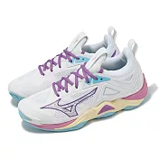 Mizuno 排球鞋 Wave Momentum 3 女鞋 白 紫 支撐 緩衝 止滑 羽排鞋 室內運動 美津濃 V1GC2312-37
