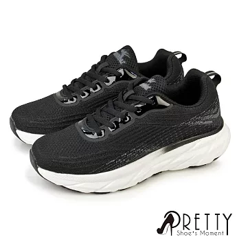 【Pretty】女 運動鞋 休閒鞋 綁帶 輕量 厚底 JP25.5 黑灰