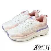 【Pretty】女 運動鞋 休閒鞋 綁帶 輕量 厚底 JP25.5 白桃