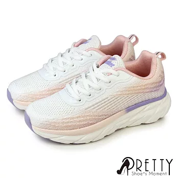【Pretty】女 運動鞋 休閒鞋 綁帶 輕量 厚底 JP25.5 白桃