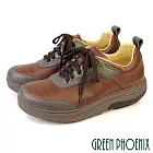 【GREEN PHOENIX】男 休閒鞋 厚底鞋 真皮 綁帶 輕量彈力厚底 磁石震動 會呼吸的鞋 EU39 綠色
