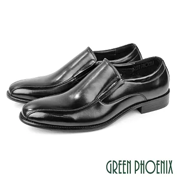 【GREEN PHOENIX】男 紳士鞋 商務鞋 皮鞋 真皮 套入式 直套式 防潑水 EU39 黑色