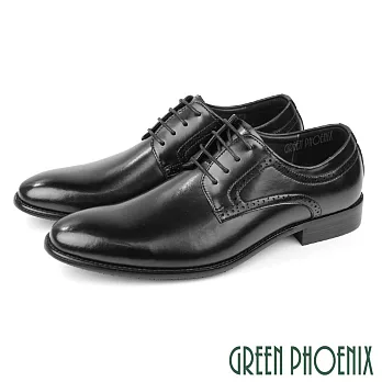 【GREEN PHOENIX】男 紳士鞋 商務鞋 皮鞋 德比鞋 真皮 綁帶 防潑水 EU39 黑色