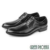 【GREEN PHOENIX】男 紳士鞋 商務鞋 皮鞋 德比鞋 真皮 綁帶 防潑水 EU41 黑色
