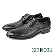 【GREEN PHOENIX】男 紳士鞋 商務鞋 皮鞋 德比鞋 真皮 綁帶 防潑水 壓紋 EU41 黑色