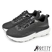 【Pretty】男 運動鞋 休閒鞋 綁帶 輕量 厚底 JP27 黑灰色